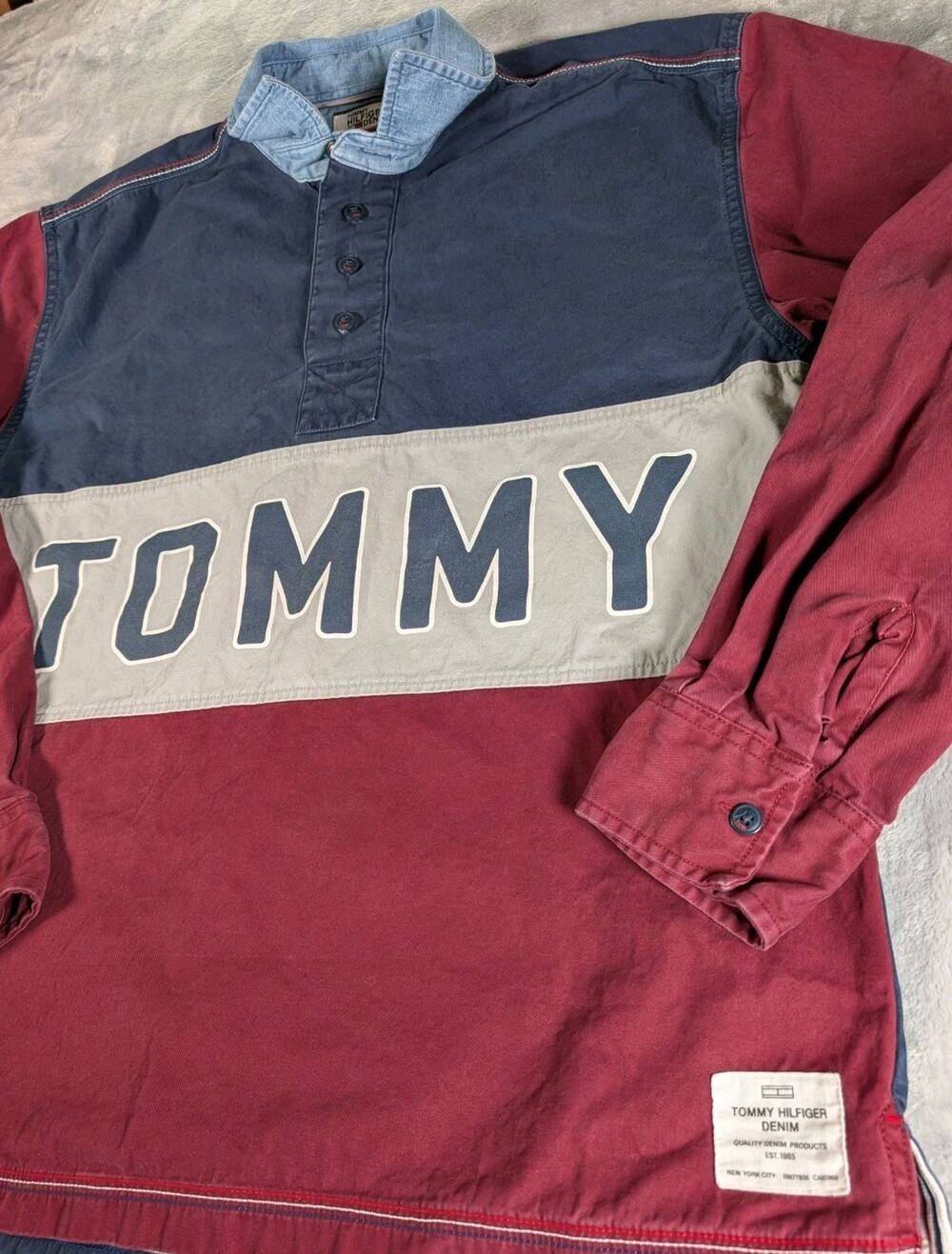 Tommy HIlfiger Rugby Y2K Canvas Shirt Mens Small Long Sleeve Colorblock